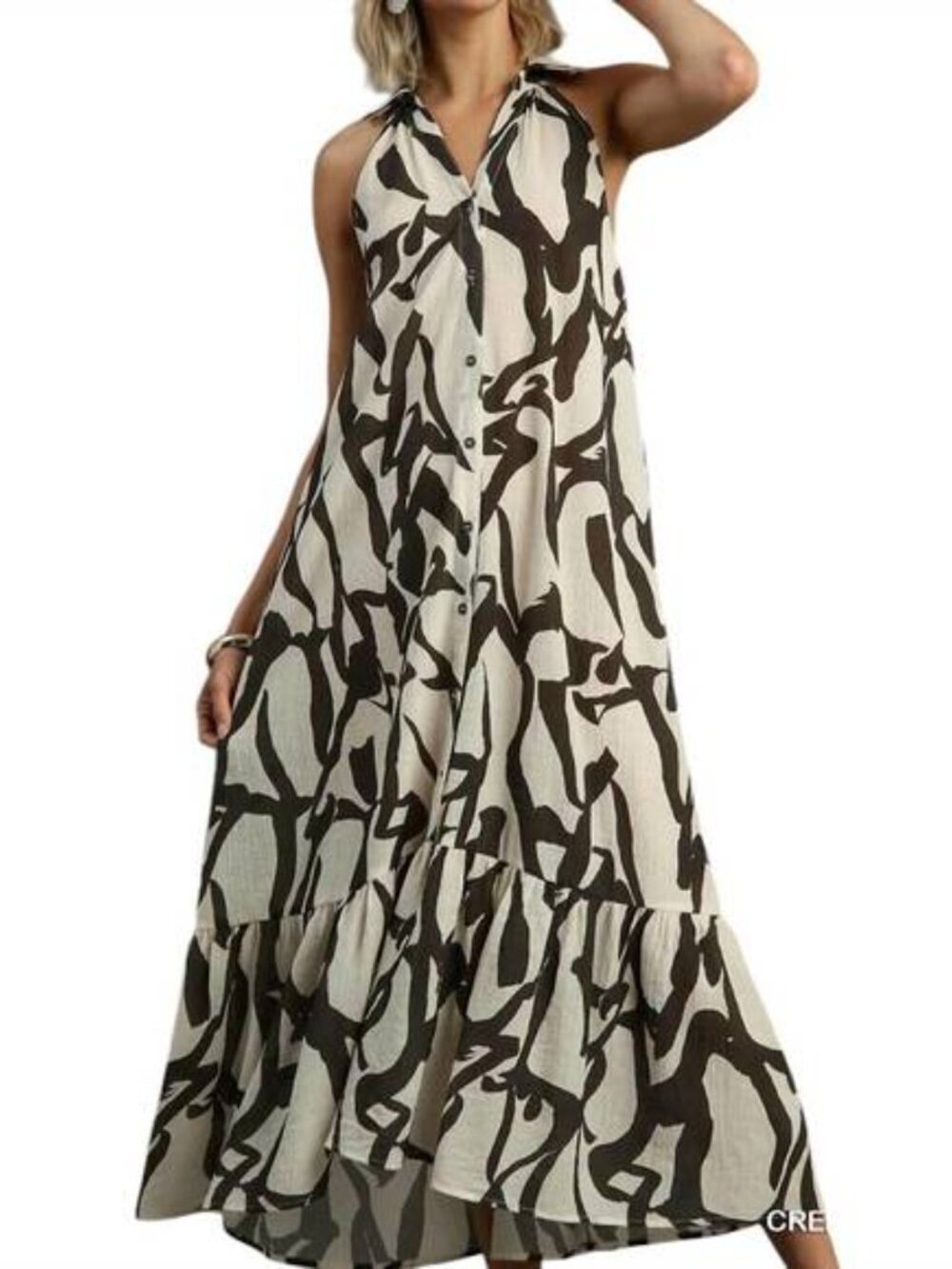 Umgee Sleeveless Black and Cream Patterned Maxi Dress Size M